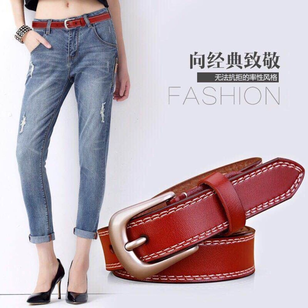 

Women's leather belt with two-layer pin buckle, Black