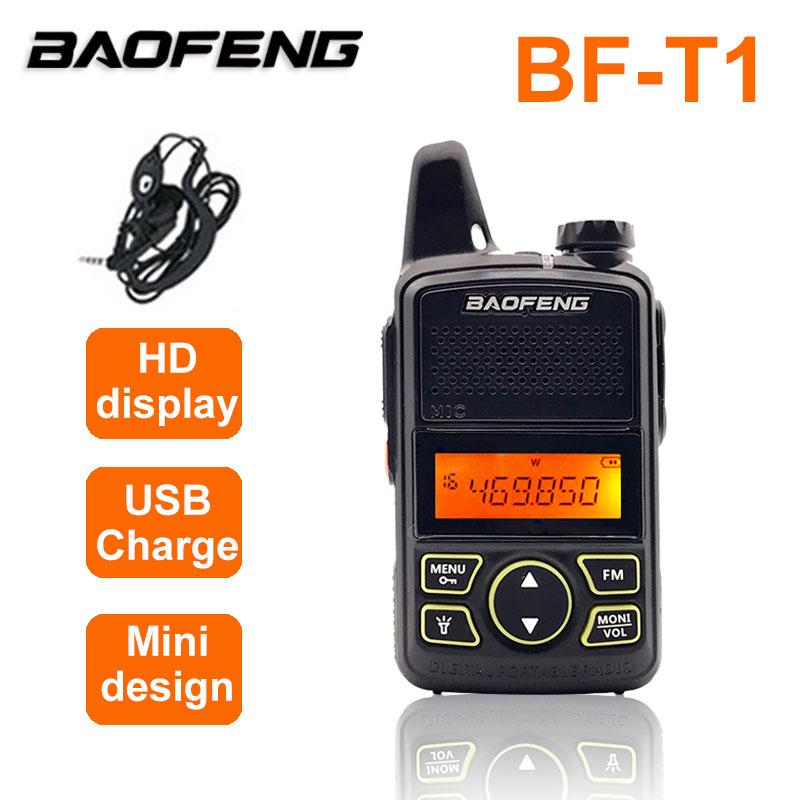 

100% 1pcs BAOFENG BF-T1 MINI Kids Walkie Talkie UHF Portable Two Way Radio FM Function Ham T1 Walkie Talkie USB HF Transceiver
