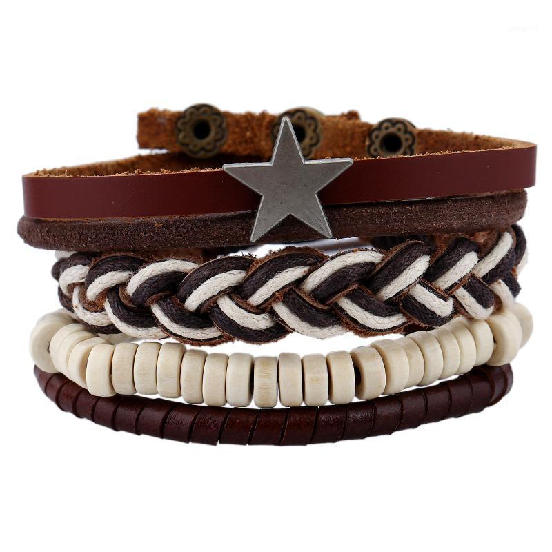 

Charm Bracelets 4 PCS/Set Vintage Star Rope Leather Braided Bracelet Set For Man Woman Casual Wristband Hand Jewelry Gift Drop 1