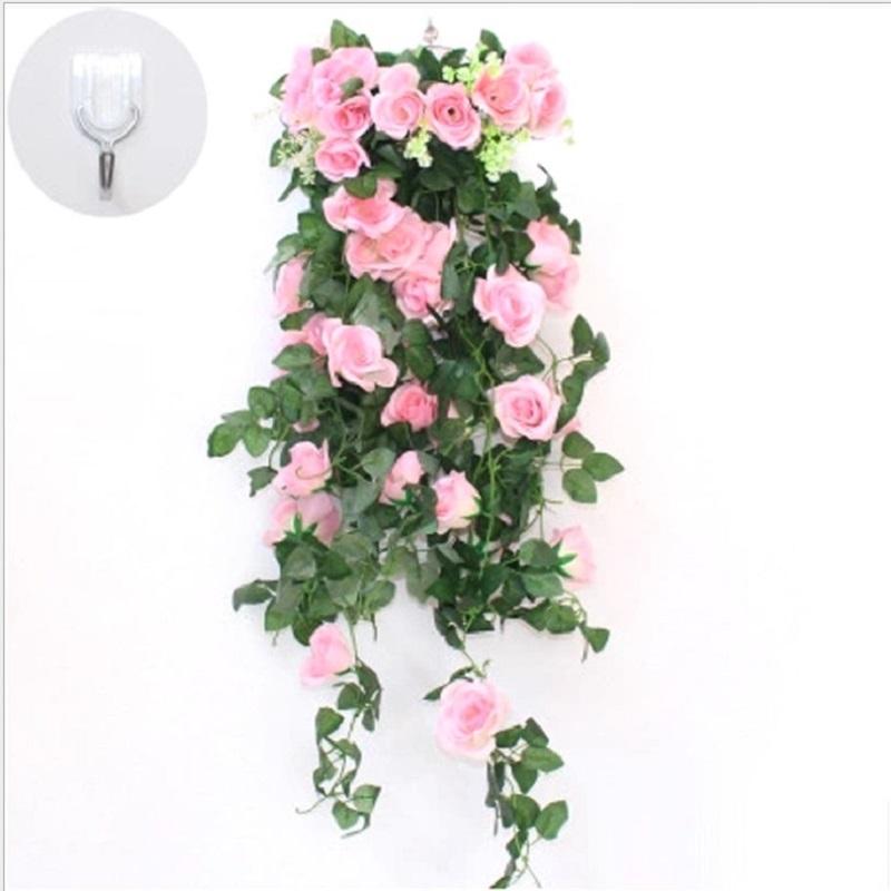 

Artificial rose wall hanging hanging basket Fake flower decoration wedding celebration flower string Green plants, Red