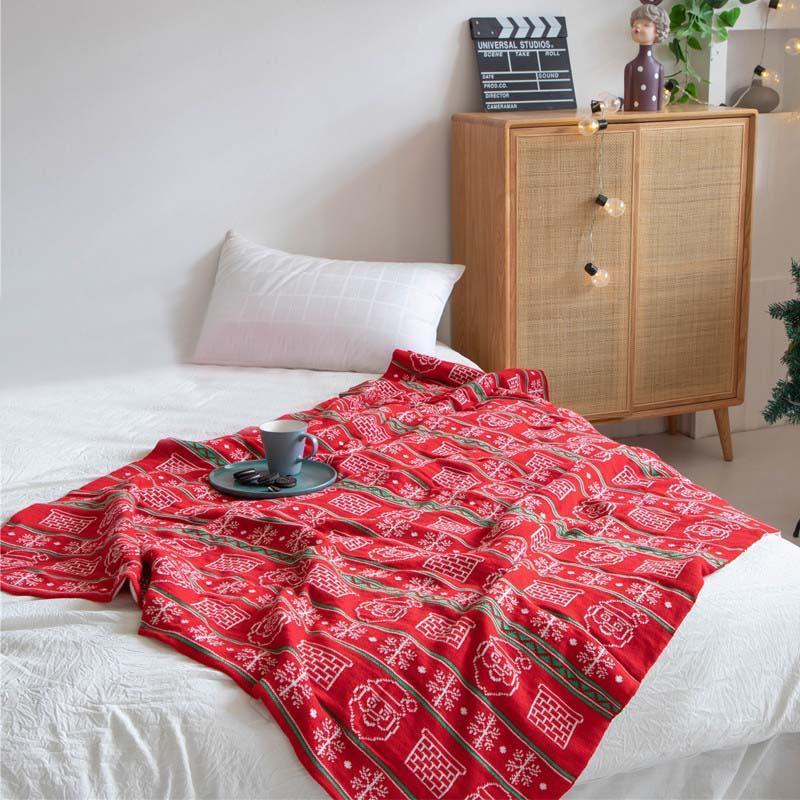 

Nordic style Christmas Blanket Red Knitted cotton Blanket for Home Sofa throw Holiday Gift Christmas Decoration