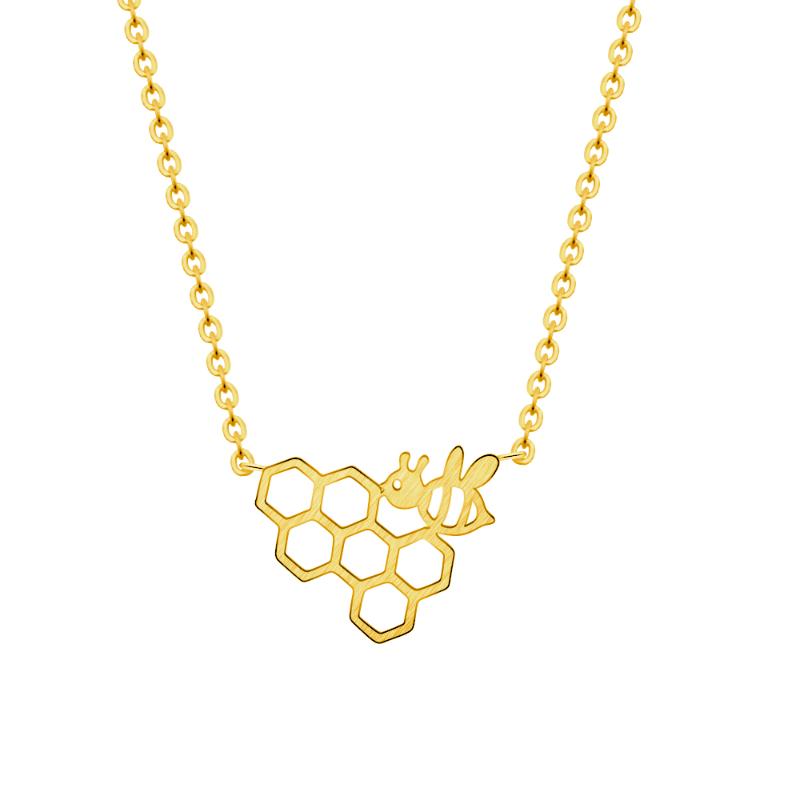 

Origami Gold Honey Bee Animal Pendants Necklace for Women Lady Cute Honeycomb Hive Honeybee Collares Jewellery Ketting Gift