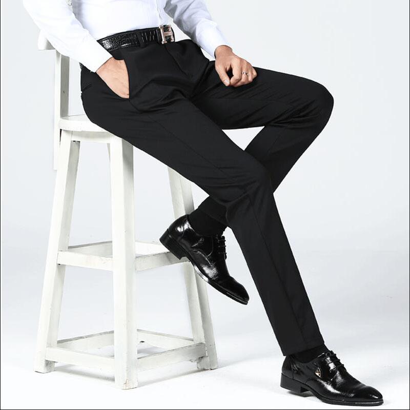 

2021 new high-end business trousers men's casual pants slim feet suit pants men's black elastic