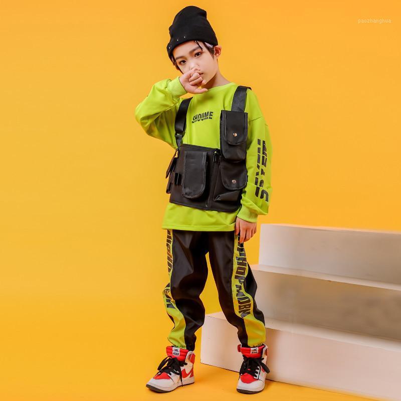 

Hip Hop Dance Costumes Kids Fluorescent Green Sweater Trousers Jazz Stage Dancing Wear Set Boys Streetwear Show Clothing1, Set 1