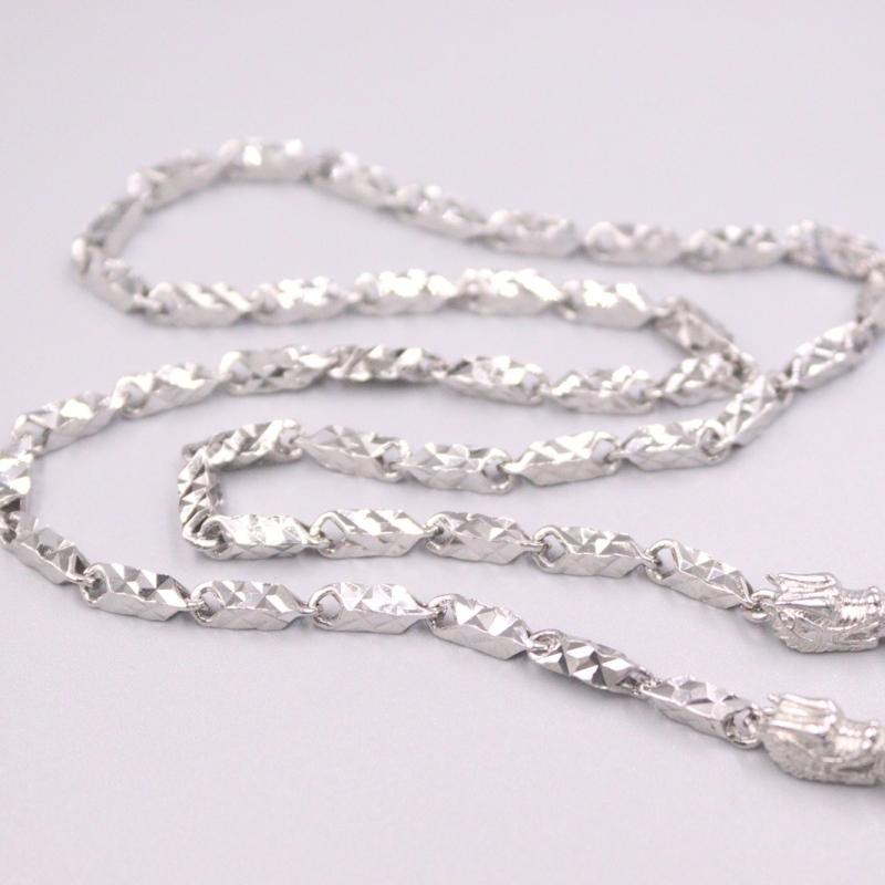 

New Fine Pure S925 Sterling Silver Chain Women Men 4mm Square Figure Bead Link Dragon Head Necklace 45cm 18inch 14-15g