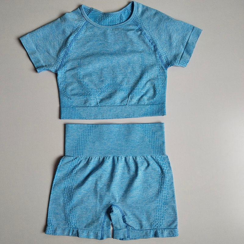 

Women Yoga Shorts Sets High Waisted Short Sleeve Crop Top Fitness Set Women Workout Clothing Sport Wear Set Gym Outfit, Pink set