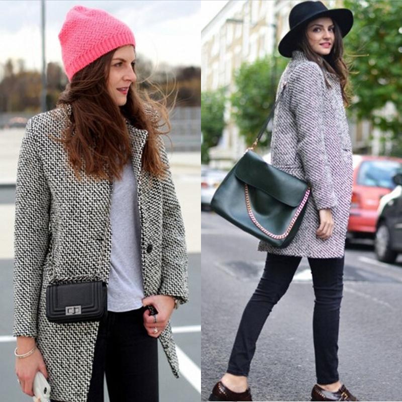 

Zoulv 2021 New Winter Autumn Women' Houndstooth Trench Coat Elegant Outerwear Coat for Women Turndown Collar Gray Trench Femme