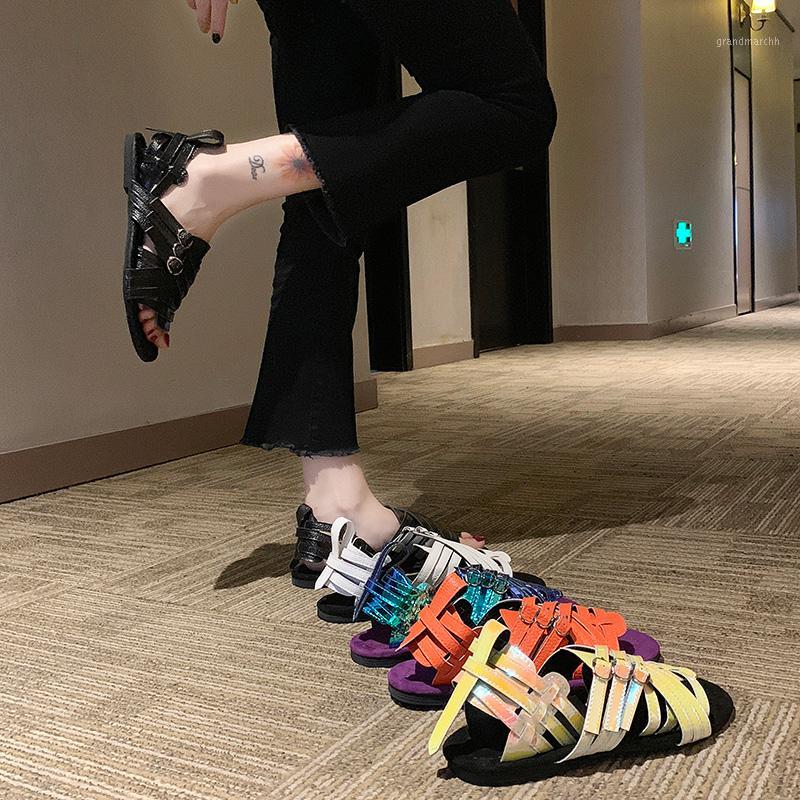 

20 summer new net red sandals women in fashion color peep toe fairy Roman shoes fashion versatile flat shoes trend1, See chart