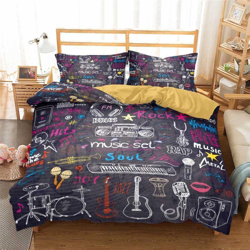 

HELENGILI 3D Bedding Set Guitar Print Duvet Cover Set Bedcloth with Pillowcase Bed Home Textiles #JT191, As pic