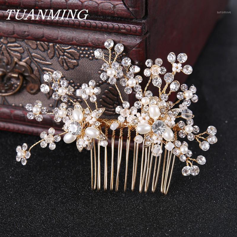 

Golden Women Hair Combs Pearl Rhinestone Headdress Fashion Jewelry Bride Accessories Comb For Hair Wedding Decorations For Head1