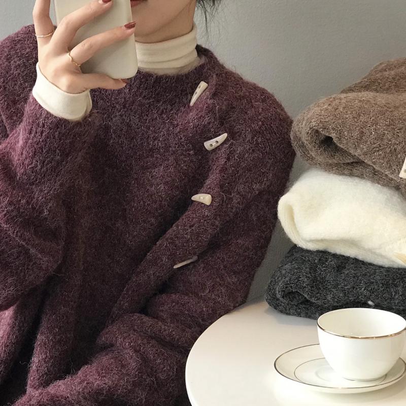 

2020 New Autumn Winter Women Sweater Fashion Soild Color Long Sleeve Pollover Kintted Round Neck Korean Style Loose Female Tops, Beige