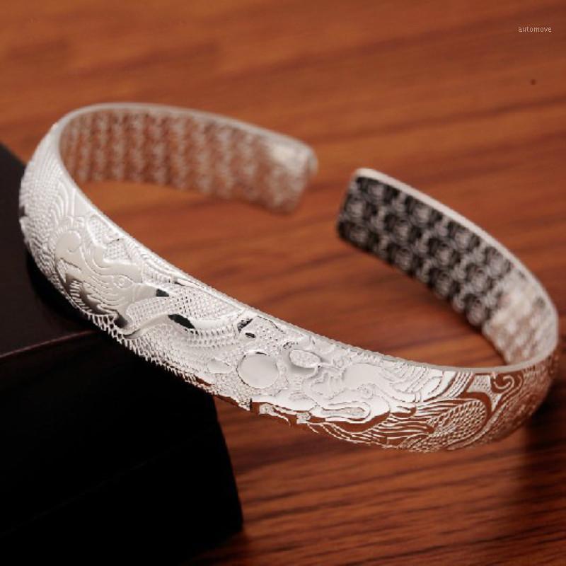 

Dragon Phoenix Bracelet for Married Unmarried Women Chinese Style Wedding Gift Jewelry Wear Cuff Silver Plated Popular in EU1