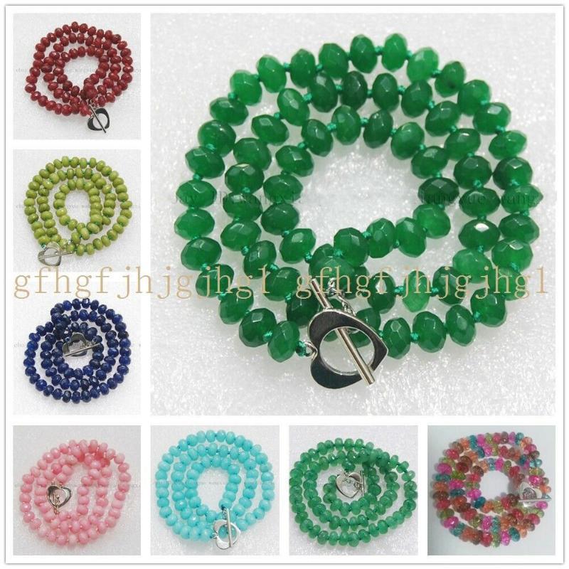

5x8mm Faceted Ruby/Tourmaline/Aquamarine/Emerald Gems Abacus Beads Necklace1
