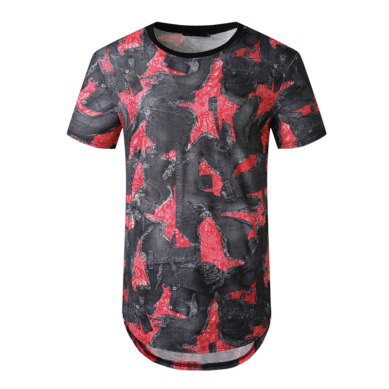 

Men's Casual Sports Open Laughing Holes European Men's Short Sleeved T-shirts Round Neck Personality Loose T-shirt, Army