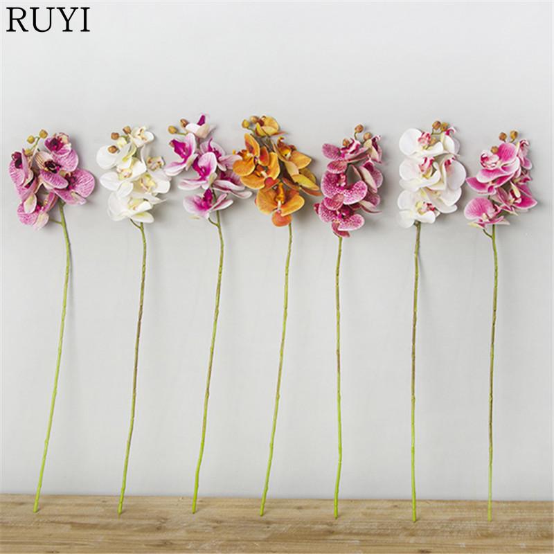 

Real touch 3D print phalaenopsis hand feel artificial flower single branch 6 heads wedding decoration for home party office 1pcs, Purple
