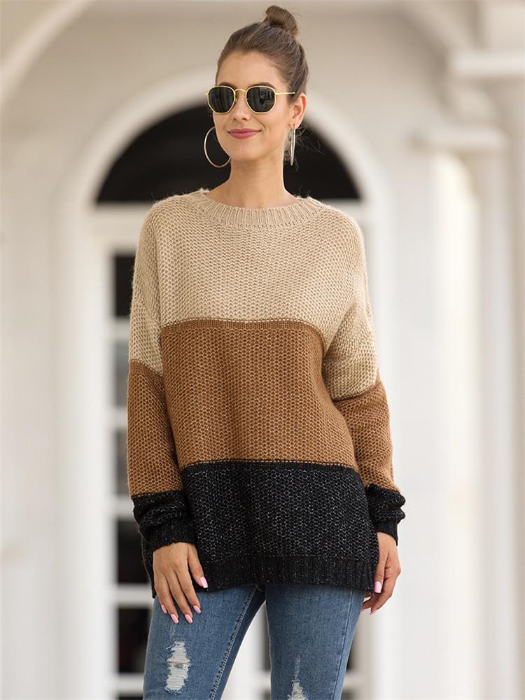

Autumn Winter European American Fashion Striped Colored Sweater Women' Coarse Yarn Long Sleeve Knitted Pullover Vestido Casual, Black