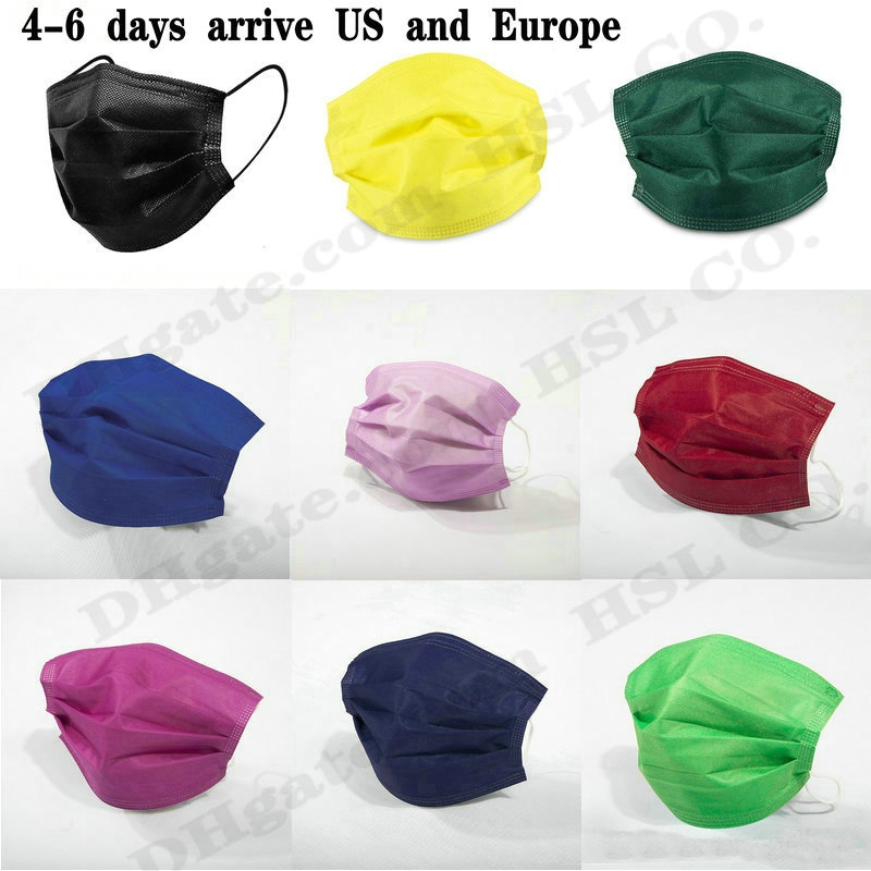

15 Colors Fashion Mask 10pcs Retail Package Black 3 layers Non-Woven Disposable Mask Protective Face shield Adult Kids wholesale in stock