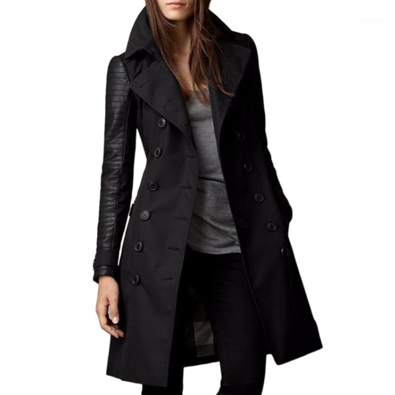 

Trench Coat Women Black Autumn Patchwork Western Double-Breasted Mid-Length Fashion Long Slim Woolen Outerwear Overcoats Tops1