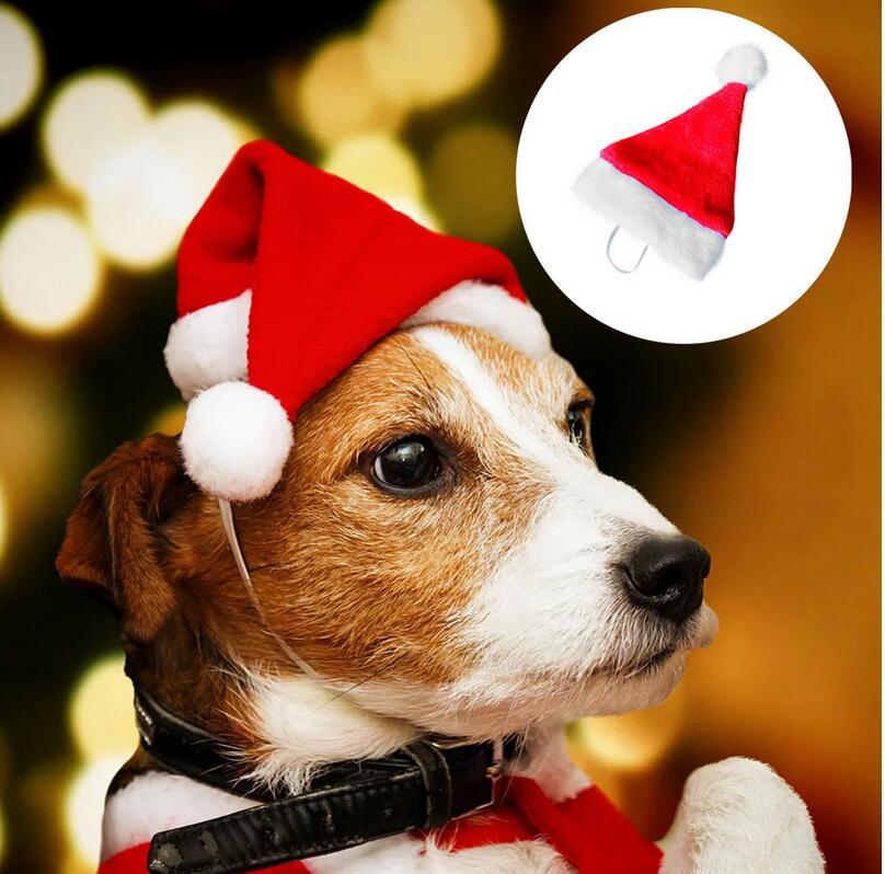 

1pcs Dog Santa Hat Cute Birthday Party Adjustable Cone Hat for Dog Cat Small Pets New Year Christmas Decoration Cap Headgear, As picture show