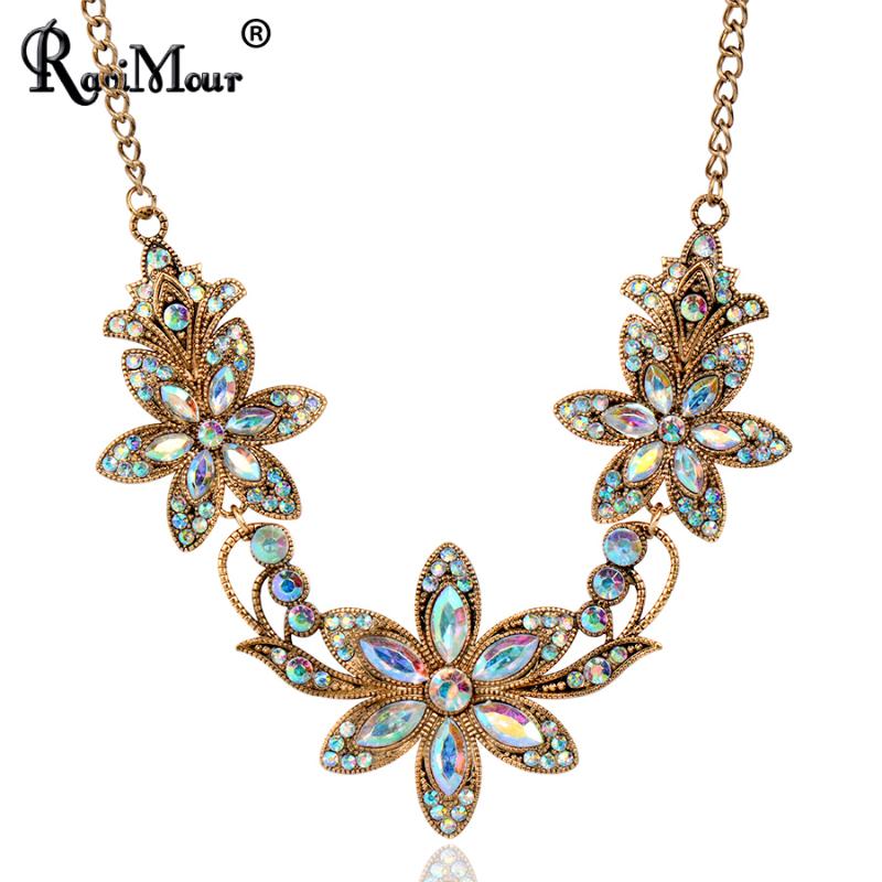 

Vintage Statement Women's Necklace Crystal Bauhinia Big Flowers Necklaces & Pendants Maxi Choker Collares Femme Boho Jewelry