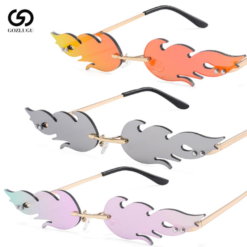 

GOZLUGU Sunglasses ladies men's frameless wave sunglasses 2020 new fashion glasses luxury trend narrow box streetwear