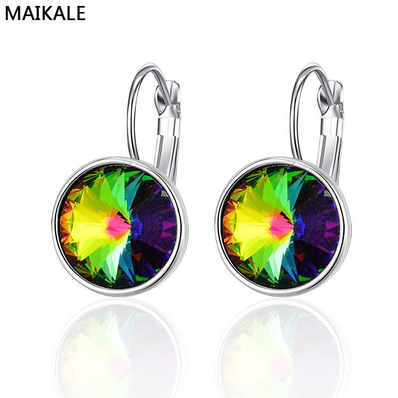 

MAIKALE Classic Simple Colorful Austrian Crystal Stud Earrings Gold Copper Round Earrings For Women To Send Friend Gifts
