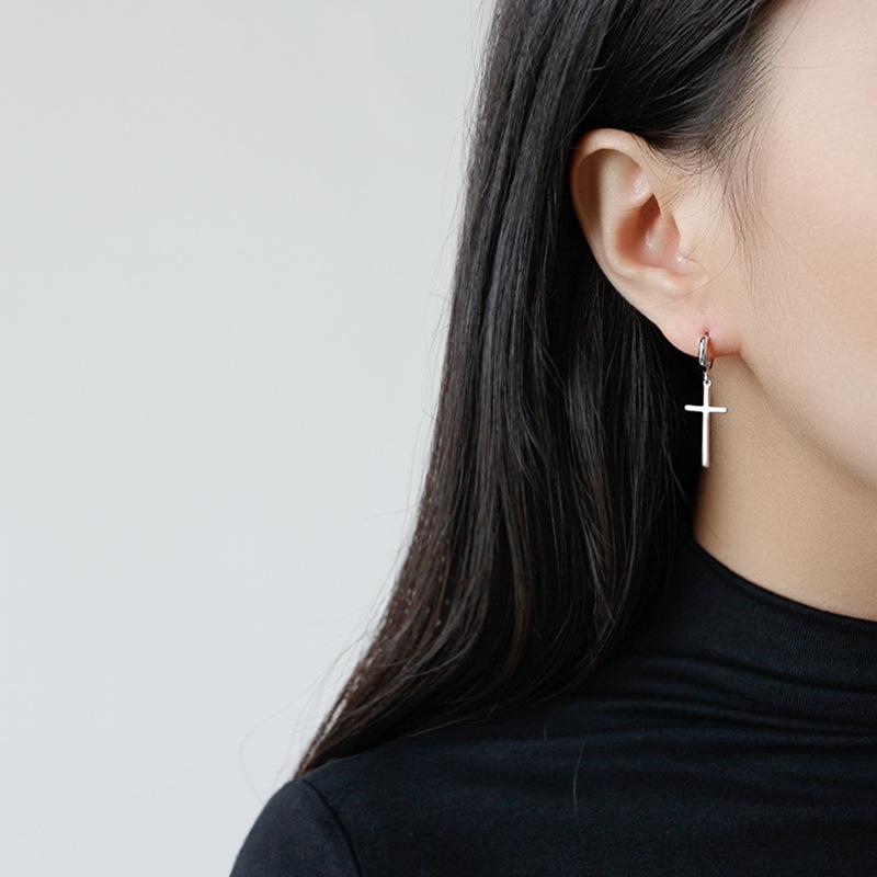 

Hoop & Huggie Vintage S925 Grunge Earrings Cross Charms Unisex For Easter Day