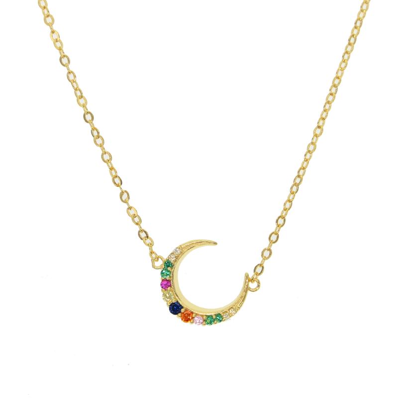 

Fashion classic Moon Pendant Necklace For Women Gold Color colorful cubic zirconia delicate Chain Necklace Jewelry