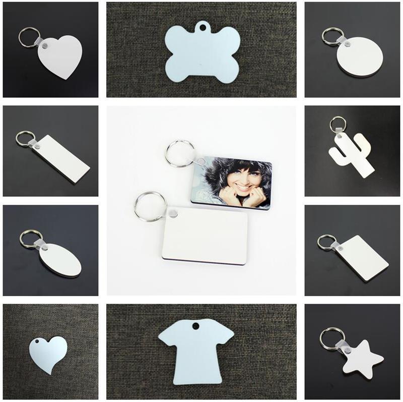 

11 Styles Sublimation Blank Keychain MDF Wooden Pendant Thermal Transfer Double-sided Ring White DIY Gift Key ChLAL9
