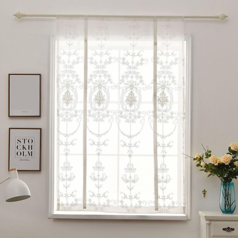 

Floral Embroidered Tie-Up Roman Shades Tap Top Sheer Balcony Window Curtain Drape Valance Panels, 60x120cm 130g