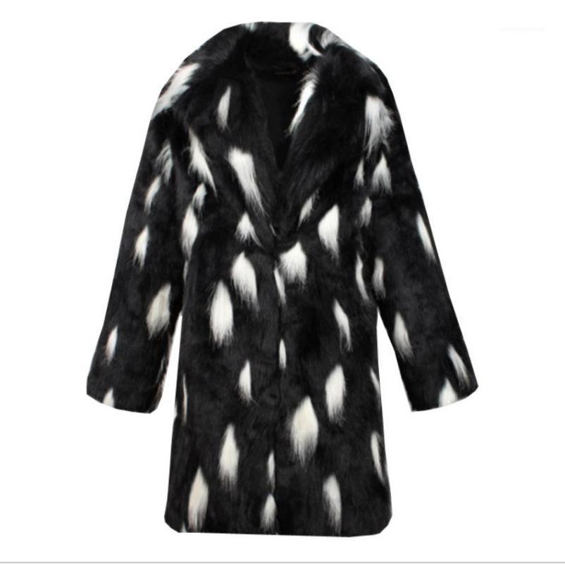 

Mens Autumn Winter Warm Imitation Fur Jackets Long Large Size Male Mixed Color Fake Fur Outwears Jaqueta De Couro K11181, Black white