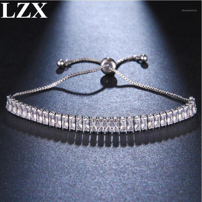 

LZX New Trendy Bracelet White Gold Color Rectangle Shape Zirconia Crystal Bracelets Bangles For Women Fashion Party Jewelry Gift1