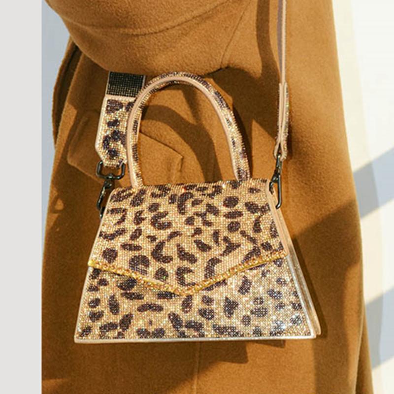 

Cross Body Leopard Print Rhinestones Evening Bag Women 2021 Designer Luxury Diamonds Dinner Party Clutch Purse Ladies Chic Shoulder, Leopard diamond bag