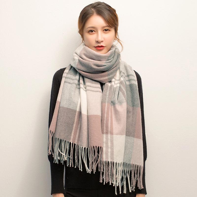 

2021 Winter Women Wool Scarf Plaid Tassels Wool Foulard Femme Muffler Shawls Ladies Warm Long Plaid Soft Classic Scarves