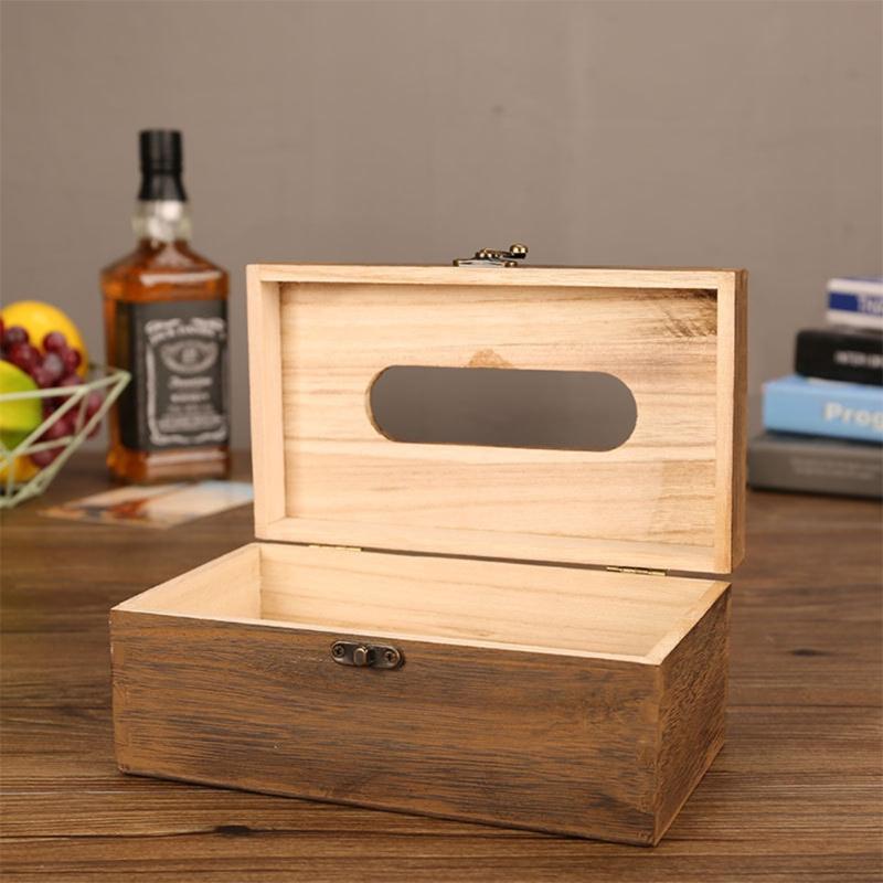 

Tissue Box Holder Storage Paper Box Tissue Cover Car Wood Napkins Holder Cas