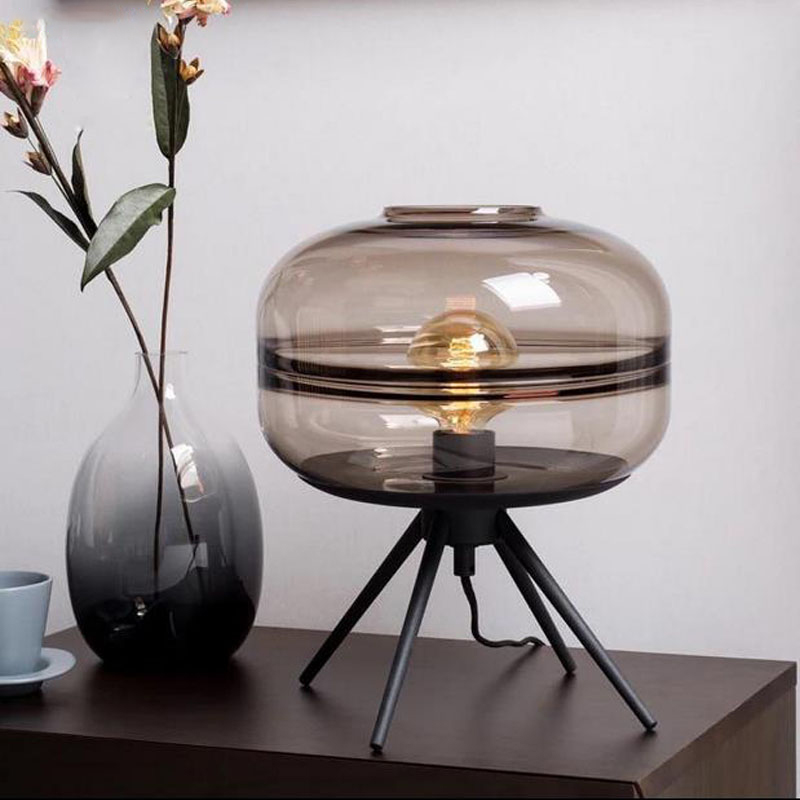 

Modern living room blue glass table lamp creative art hardware shelf E27 desk light bedroom decor lighting