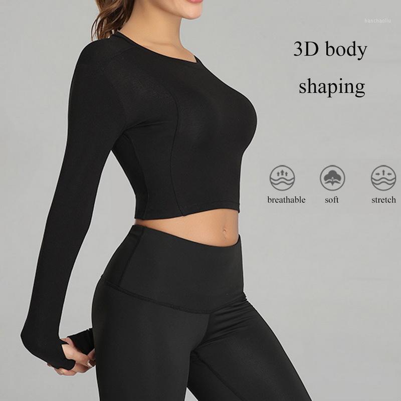 

2020 Sexy Yoga T-shirts Women Long Sleeve Running Tees Quick Dry Fitness Gym Crop Tops Solid Sports Shirts Femme Workout Tees1, Style 1-white