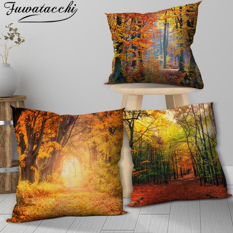 

Fuwatacchi Gold Forest Printed Pillow Case Autumn Maple Trees Photo Cushion Cover for Home Sofa Decor Pillowcases Christmas Gift, Pcfs002302tps