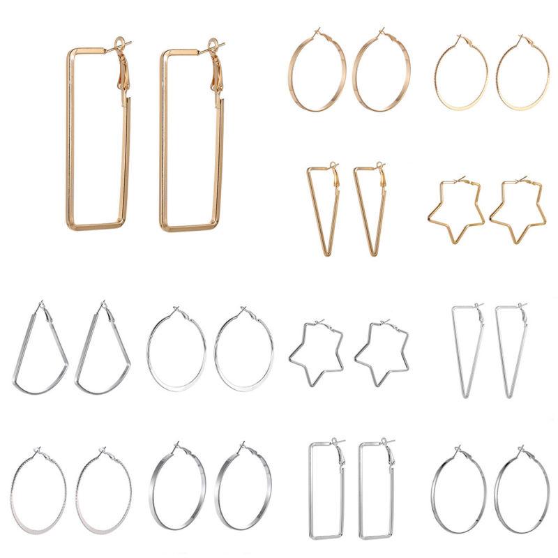 

3 Sizes Oversize Big Hoop Earrings Punk Smooth Rectangle Triangle Geometric Earrings Party For Women Gifts Jewelry
