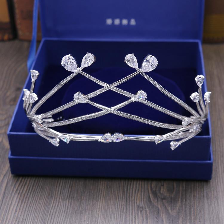 

Sparkly Water Drop Shape Crystal CZ Stone Tiara Crown Queen Women Bridal Hair Accessories Headpiece Jewelry Wholesale H-022