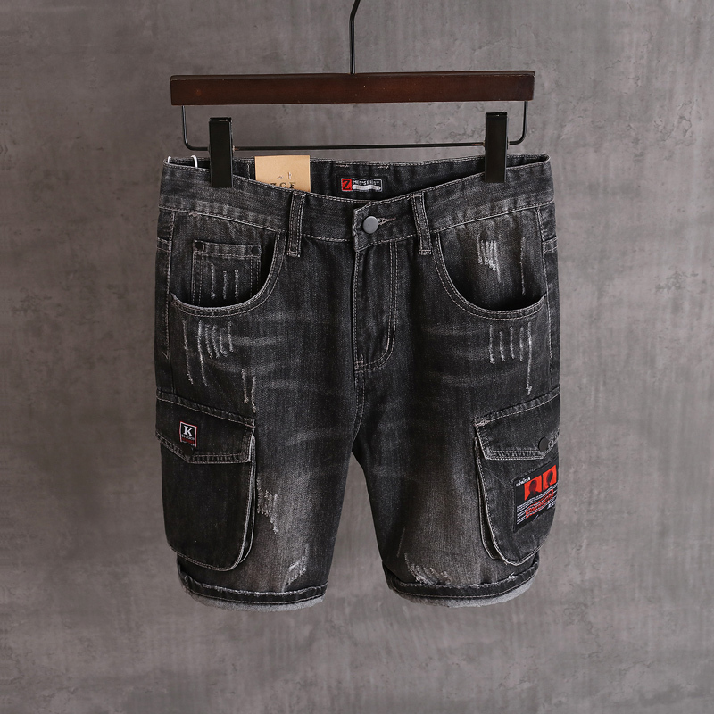

2021 New New Male Fashion Designer Jeans Black Fit Pockets Load Denim Shorts Hombre Summer Hip Pants Short Tq7k
