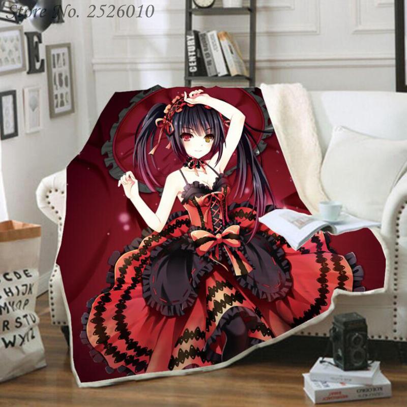 

Throw blanket Anime DATE A LIVE 3D Velvet Plush Blanket Bedspread For Kids Girls Sherpa Couch Quilt Cover Travel 09