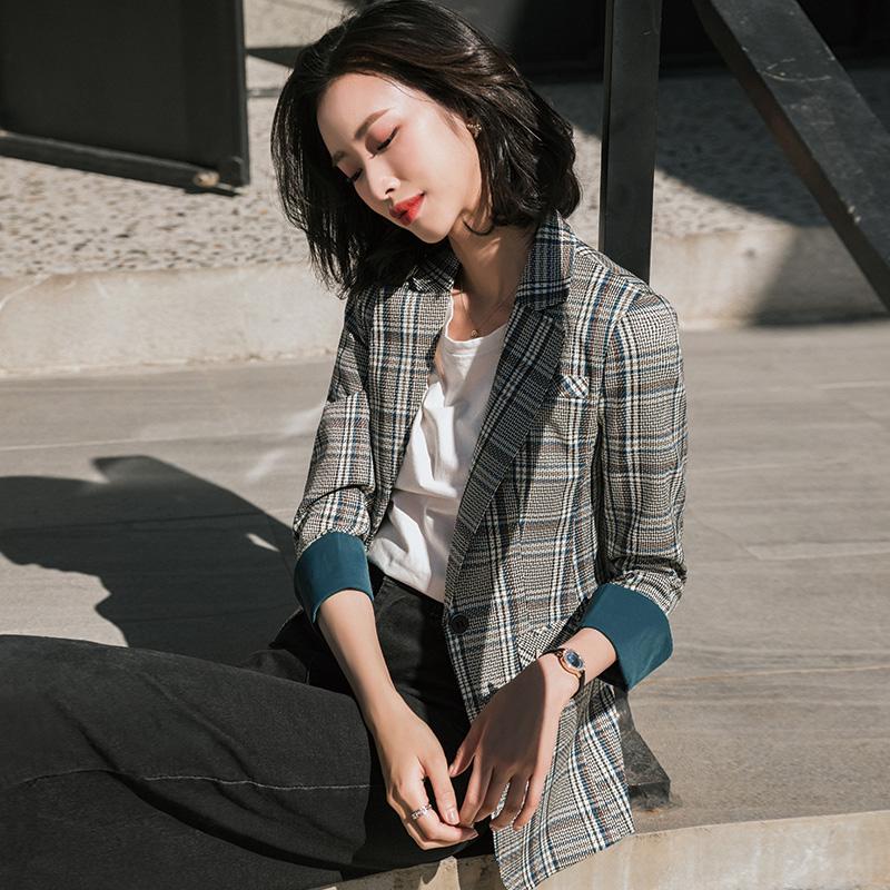 

New autumn winter 2020 spring and summer new women' clothing metal double button professional warm suit, Red plaid suit