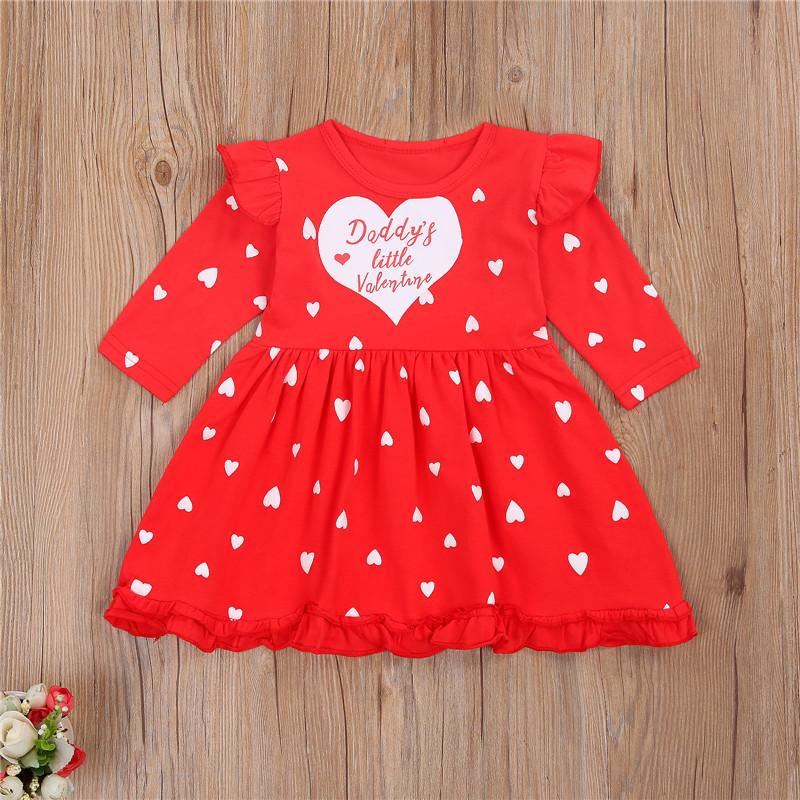 

Kids Valentine's day Dress Letter Heart Print Round Neck Long Sleeve Dress for Girls 1-5 Years, Red