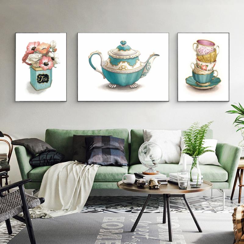 

Vintage Cups Flower Posters Prints Nordic Canvas Painting for Kitchen Dining Room Wall Decor Modern Art Pictures Home Murals