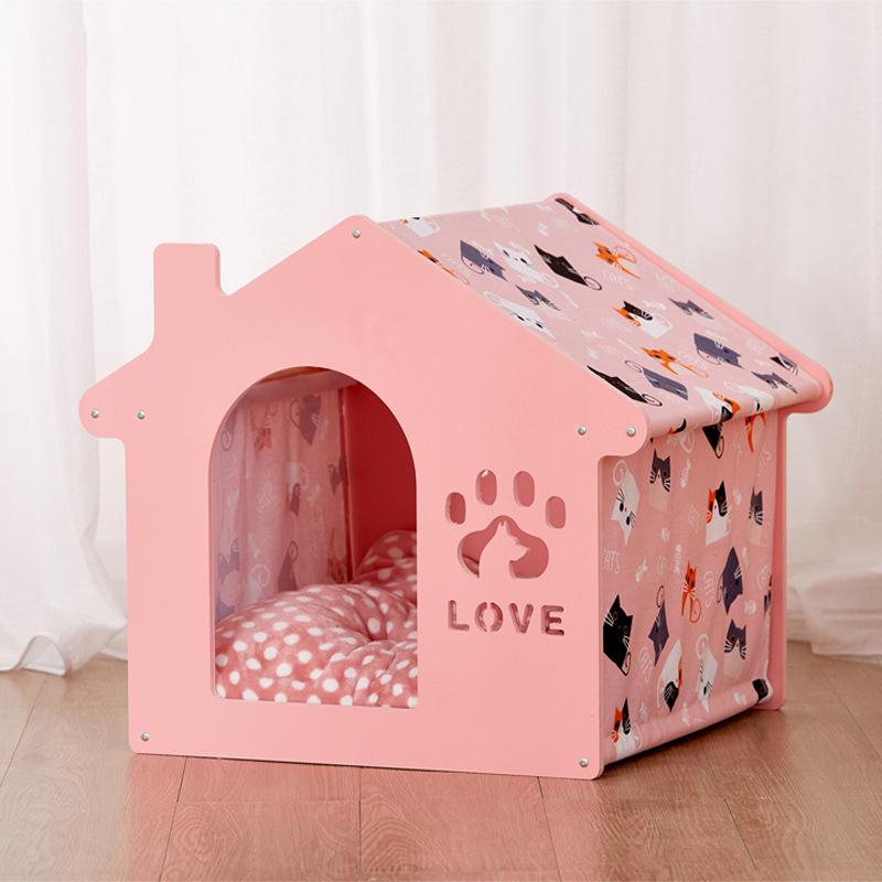 

Pet dog house cat wooden detachable small and medium-sized pet, White