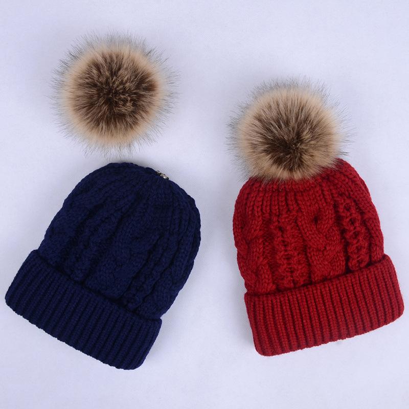 

2020 Winter Fur Thicked Warm Hat Add Velvet Fleece Inside For Women Girls Pompom Hat Female Knitted Beanie Caps, 1pcs gray