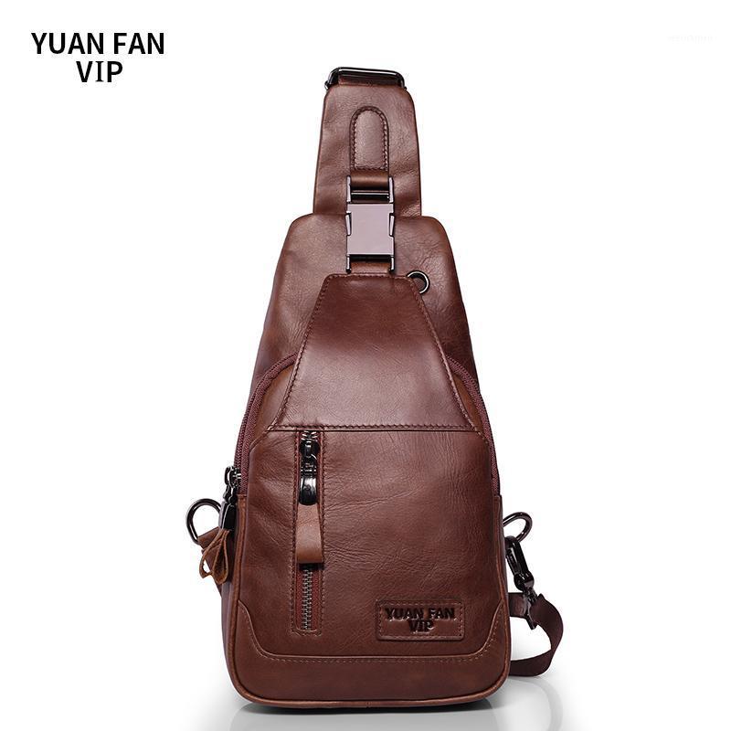 

High quality Genuine Leather Men's Chest Packs Male Shoulder Messenger Bag For Men Crossbody Bag Vintage Cowhide Casual Handbags1, Sky blue