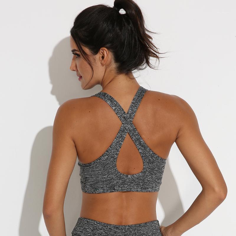 

Women Fitness Sports Bras Solid Color Sport Bra Grey Casual Yoga Cross Vest Running Gym Training Workout Femme Padded Underwear1