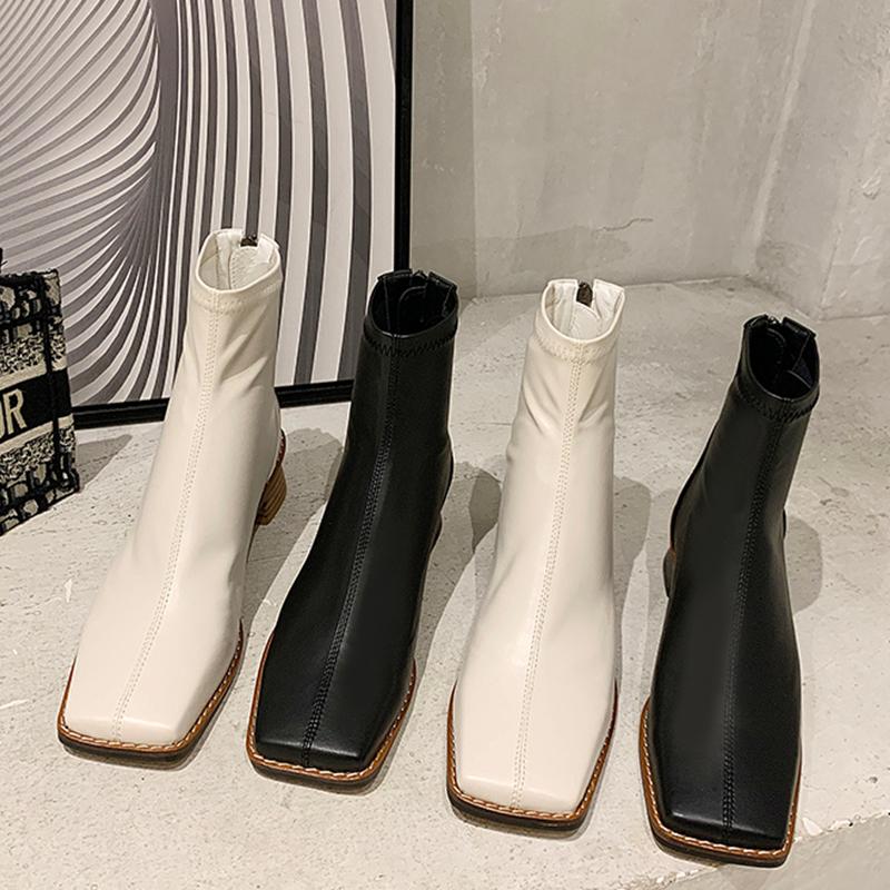 

2021 Women Boots Leather Fetish Stripper Short Ankle Boots Female Booties Lady Chunky Low 5cm High Heels Zipper Shoes, Black